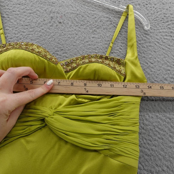 Adrianna Papell Silk Gown Dress Beaded Bodice Sleeveless 6 Green Satin Party - Picture 6 of 14